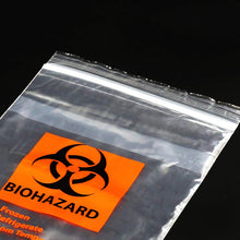 Load image into Gallery viewer, Labvida 100pcs of Specimen Bags, Dim.6x9 inches with Biohazard Logo Printing, Ziplock Closure, with Prevention for Losing Labels, LDPE Material 100pcs/bag, LVN002