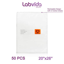 Load image into Gallery viewer, Labvida 50pcs of Specimen Bags, Personal Belonging Bags, Dim.20x26 inches with Biohazard Logo Printing, Reclosable Design with 2 Cotton Draws, LDPE Material 50pcs/Bag, LVN005