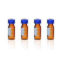 Load image into Gallery viewer, Labvida 100pcs of 2ml Glass Liquid Scintillation Vials, Amber Color, with Graduation and Blue Cap, LVQ001