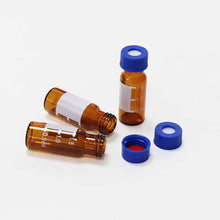 Load image into Gallery viewer, Labvida 100pcs of 2ml Glass Liquid Scintillation Vials, Amber Color, with Graduation and Blue Cap, LVQ001