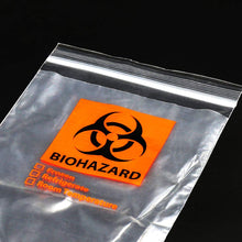 Load image into Gallery viewer, Labvida 200pcs of Specimen Bags, Dim.6x9 inches with Biohazard Logo Printing, Ziplock Closure, with Prevention for Losing Labels, LDPE Material 200pcs/bag, LVN007