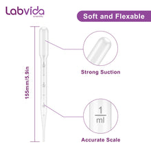 Load image into Gallery viewer, Labvida 200PCS 3ml Disposable Plastic Transfer Pipettes, Calibrated Droppers for Measuring Science Laboratory, LVG003
