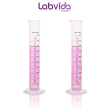 Load image into Gallery viewer, Labvida 2pcs of Plastic Measuring Cylinders, Vol.500ml, PP Material with Blue Printed Graduation, LVF001
