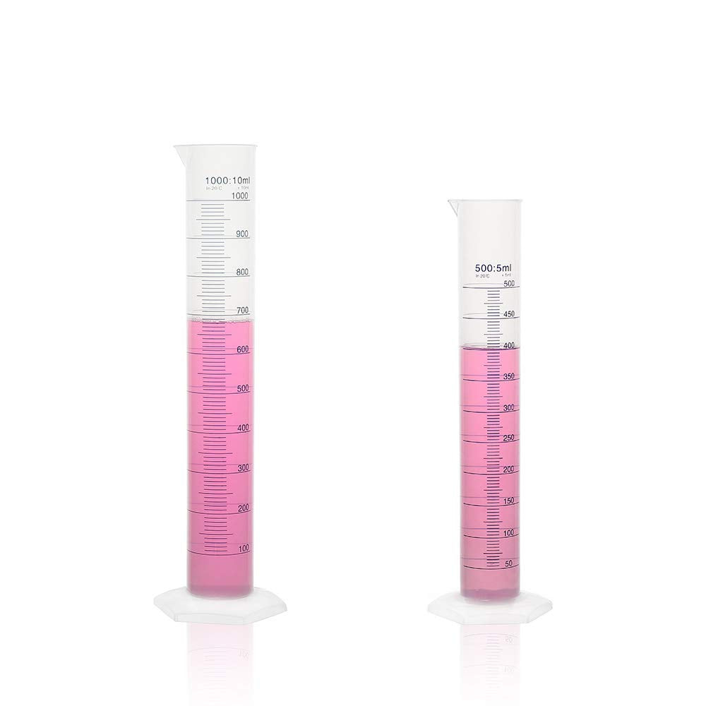 Labvida Plastic Measuring Cylinder Set, 2 Sizes Vol.500ml 1000ml, PP Material with Blue Printed Graduation, LVF004