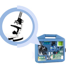 Load image into Gallery viewer, Labvida Kids Beginner 1200X Microscope STEM Kit with Metal Body Microscope, Plastic Prepared Slides and Other Laboratory Accessories, Packed in LDPE Carrying Box, LVV001
