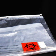 Load image into Gallery viewer, Labvida 50pcs of Specimen Bags, Personal Belonging Bags, Dim.20x26 inches with Biohazard Logo Printing, Reclosable Design with 2 Cotton Draws, LDPE Material 50pcs/Bag, LVN005
