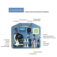 Load image into Gallery viewer, Labvida Kids Beginner 1200X Microscope STEM Kit with Metal Body Microscope, Plastic Prepared Slides and Other Laboratory Accessories, Packed in LDPE Carrying Box, LVV001
