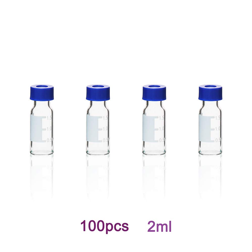 Labvida 100pcs of 2ml Glass Liquid Scintillation Vials, Clear Color, with Graduation and Blue Cap, LVQ002