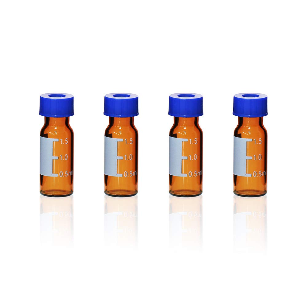 Labvida 100pcs of 2ml Glass Liquid Scintillation Vials, Amber Color, with Graduation and Blue Cap, LVQ001