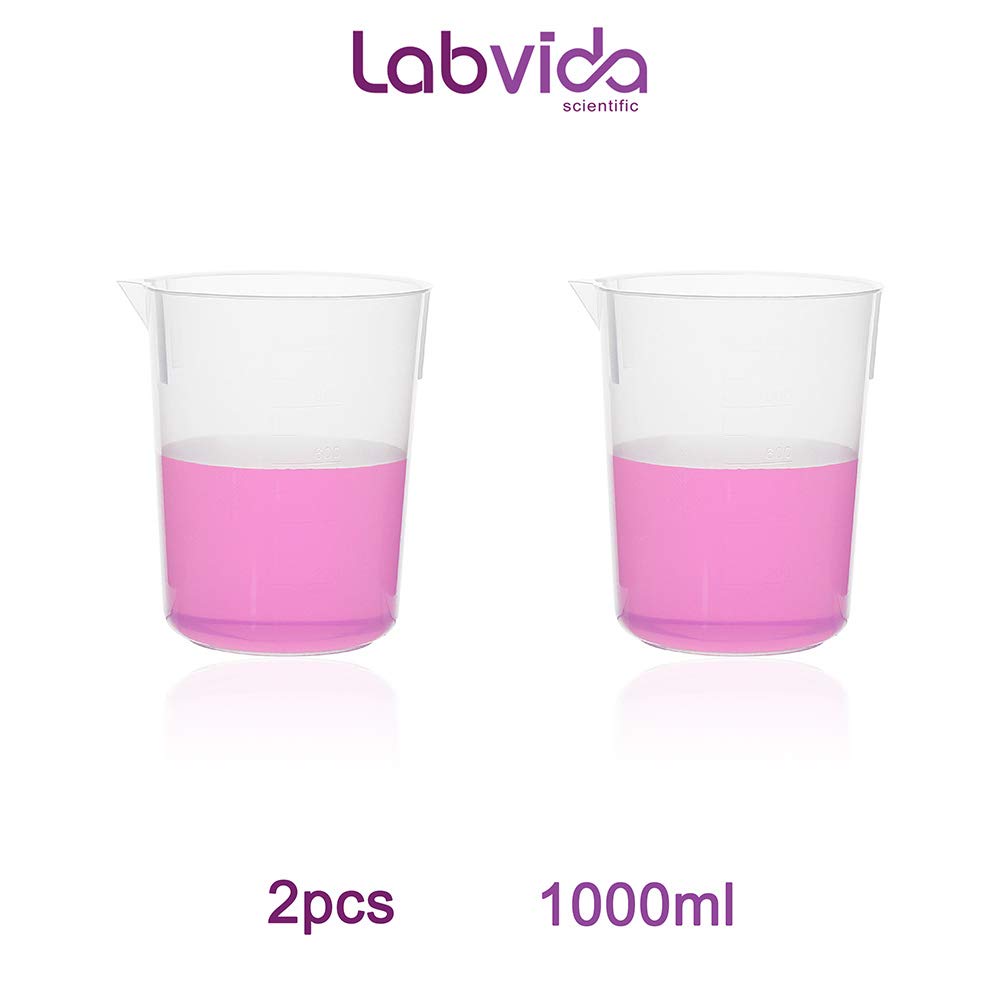Labvida 2pcs of Stackable Plastic Beakers, Vol.1000ml, PP Material, with Molded Graduation, LVB005