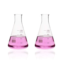Load image into Gallery viewer, Labvida 2pcs of Narrow Mouth Glass Erlenmeyer Flasks, Vol.1000ml, 3.3 Borocilicate with Printed Graduation, LVC005
