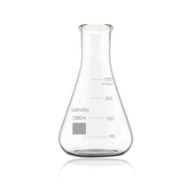 Load image into Gallery viewer, Labvida 2pcs of Narrow Mouth Glass Erlenmeyer Flasks, Vol.1000ml, 3.3 Borocilicate with Printed Graduation, LVC005
