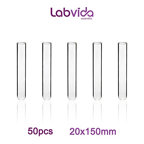 Labvida 50pcs of Borosilicate Glass Test Tubes, 20x150mm with Round Bottom,Vol.20ml LVH1002