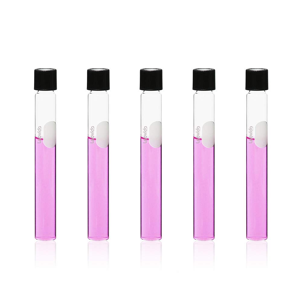 Labvida 40pcs of Glass Serological Test Tubes with Black Bakelite Screw Caps Silicon Liners, Vol.15ml 16x150mm with Marking Area, Borosilicate Glass Material, Flat Bottom, LVH004
