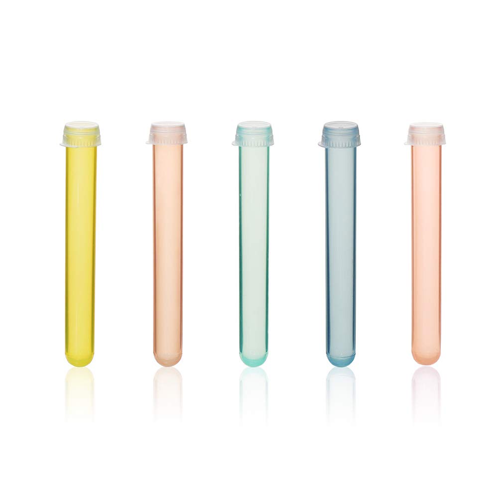 Labvida 50pcs of Plastic Test Tubes with Flex Caps, 50pcs Dia.16x125mm, PP Material and Assorted Color, Flex Cap Dia.16mm with PE Material, LVI002