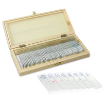 Load image into Gallery viewer, Labvida 50pcs of Basic Biology Prepared Microscope Slides, Microscope Specimen Slides, Packed in Fitted Wooden Storage Box, LVQ091
